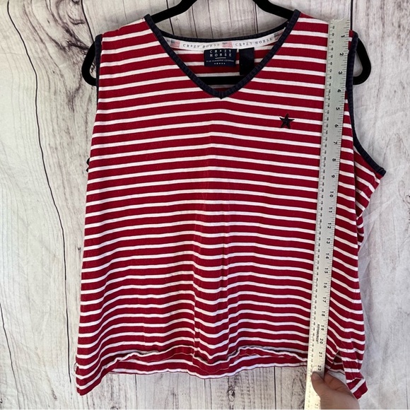 Vintage Red and White Striped American Embroidered Fourth of July Tank Top 1X - Picture 5 of 8